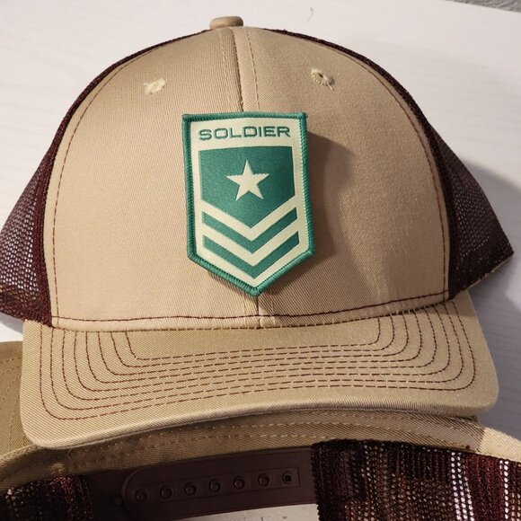 Other - SOLDIER Patched Khaki/Maroon Mesh Snapback Trucker Hat
